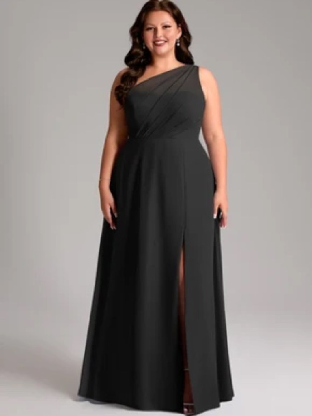 Azazie Elegant One-Shoulder Black Evening Dress